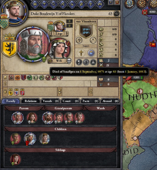 Duke Boudewjin V of Flanders, death May 1076.PNG